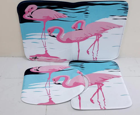 Dancing Flamingo Toilet Mat Set